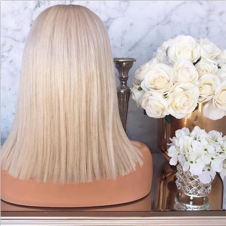 Blonde Lace Front Wigs with Bangs Short Bob Human Hair Wig Pre Plucked Peruvian 13x6 Lace Front Wig for White Women