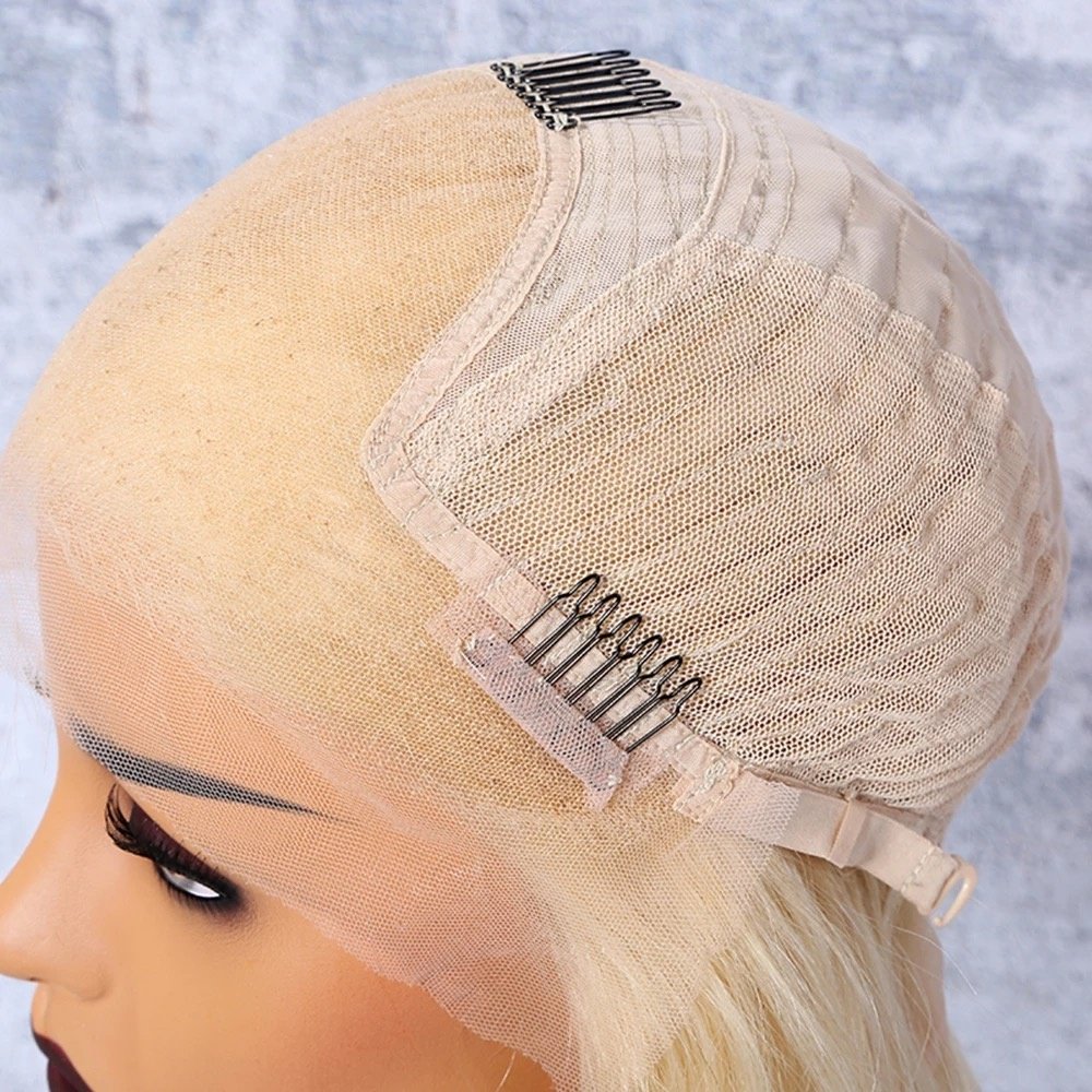 Blonde Lace Front Wigs with Bangs Short Bob Human Hair Wig Pre Plucked Peruvian 13x6 Lace Front Wig for White Women