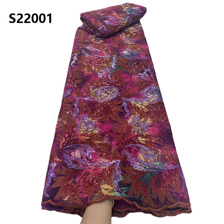 CHOCOO Wholesale Price African Vintage Lace Fabric Light Blue Embroidered Sequin Lace Fabric For Women Dresses