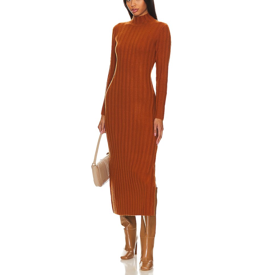 OLAESA Luxury Long Sleeves Winter Knitted Turtleneck Sweater Dress Sweaters Dresses For Women Knitted Turtleneck Long