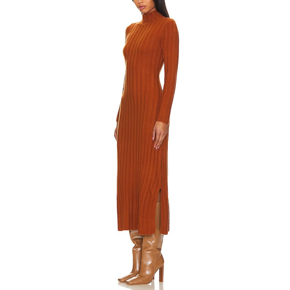 OLAESA Luxury Long Sleeves Winter Knitted Turtleneck Sweater Dress Sweaters Dresses For Women Knitted Turtleneck Long