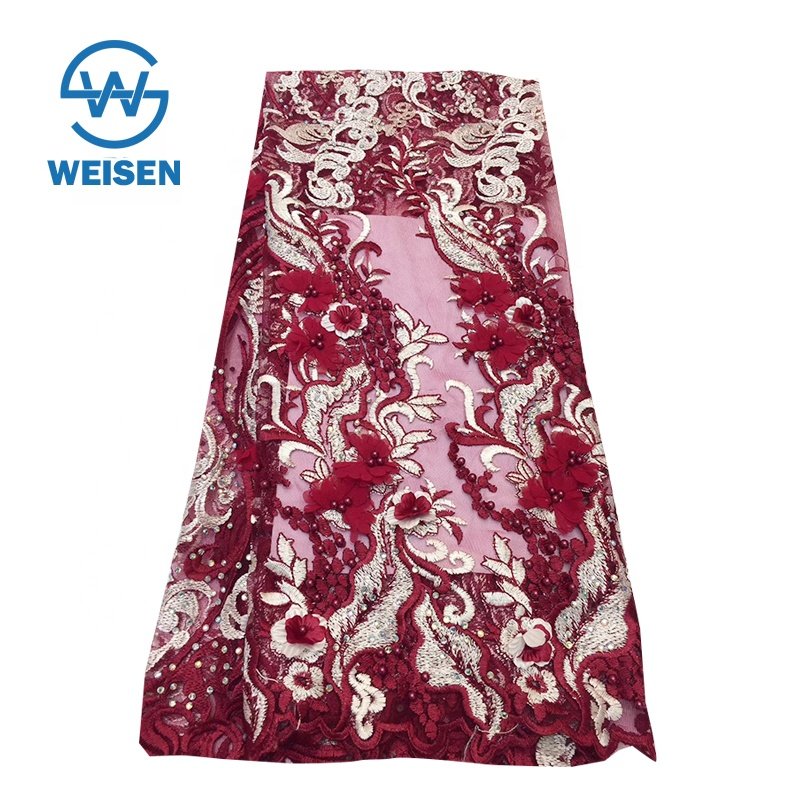 Wholesale Mesh Embroidery 3D Dress French Bead Flower Bridal Beaded Lace Fabric