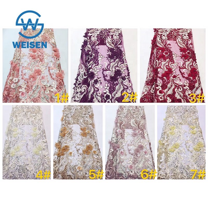 Wholesale Mesh Embroidery 3D Dress French Bead Flower Bridal Beaded Lace Fabric