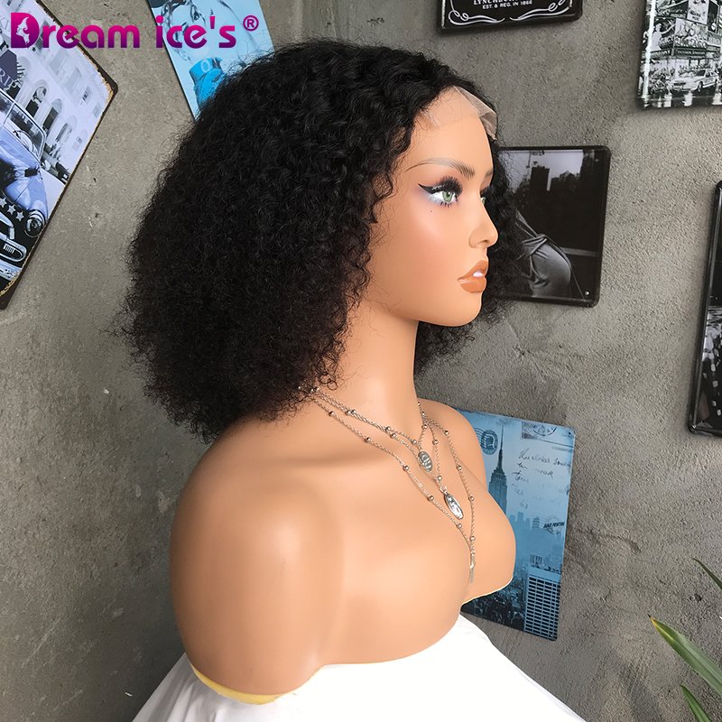Wholesale 150% 180% 200% Density Afro Kinky Indian Virgin Quality Hair 4X4T Lace Closure Human Hair Wig For Black Women In Stock
