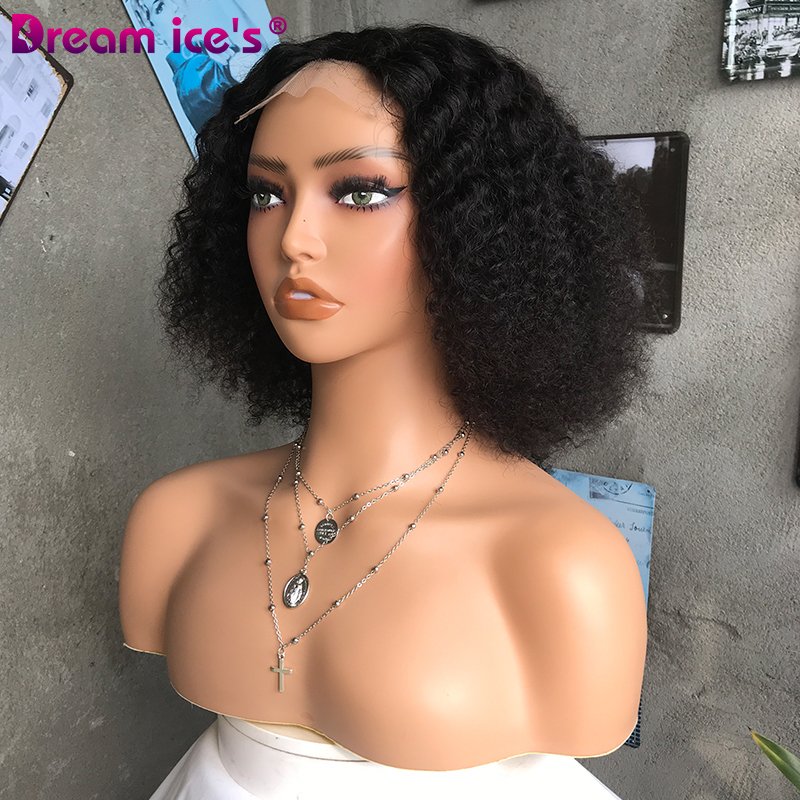 Wholesale 150% 180% 200% Density Afro Kinky Indian Virgin Quality Hair 4X4T Lace Closure Human Hair Wig For Black Women In Stock