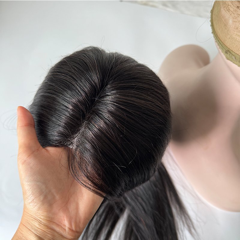 Top quality Replacement system 12A 1b 100% natural virgin remy Human Hair lace with silicone glueless medical Wigs for Patients