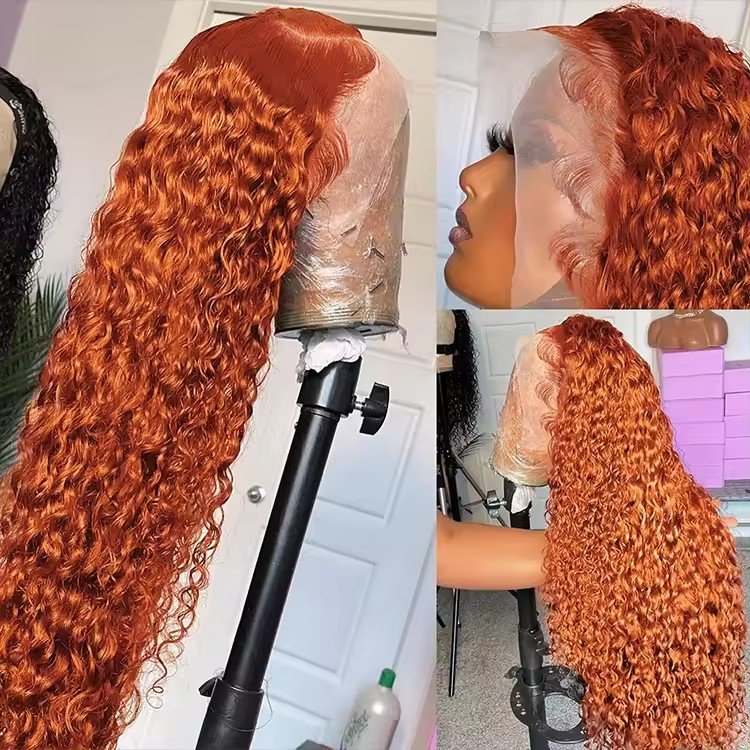 Ginger Crimp Curly Lace Front Wigs Pre Plucked Human Hair Glueless HD Lace Loose Deep Wave Frontal Curly Wigs for Black Women