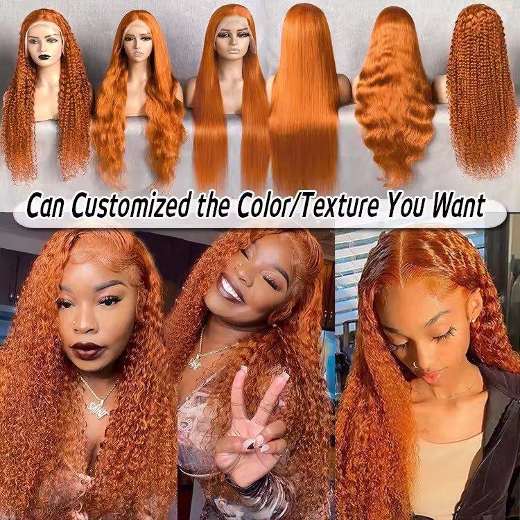 Ginger Crimp Curly Lace Front Wigs Pre Plucked Human Hair Glueless HD Lace Loose Deep Wave Frontal Curly Wigs for Black Women