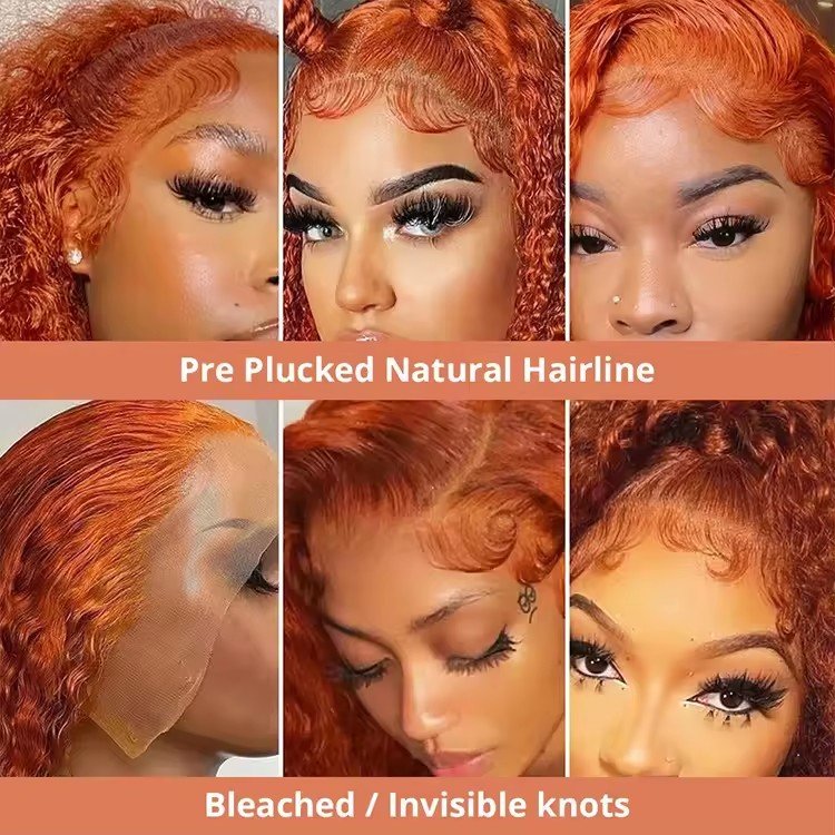 Ginger Crimp Curly Lace Front Wigs Pre Plucked Human Hair Glueless HD Lace Loose Deep Wave Frontal Curly Wigs for Black Women