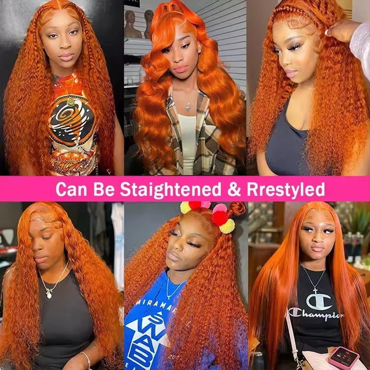 Ginger Crimp Curly Lace Front Wigs Pre Plucked Human Hair Glueless HD Lace Loose Deep Wave Frontal Curly Wigs for Black Women