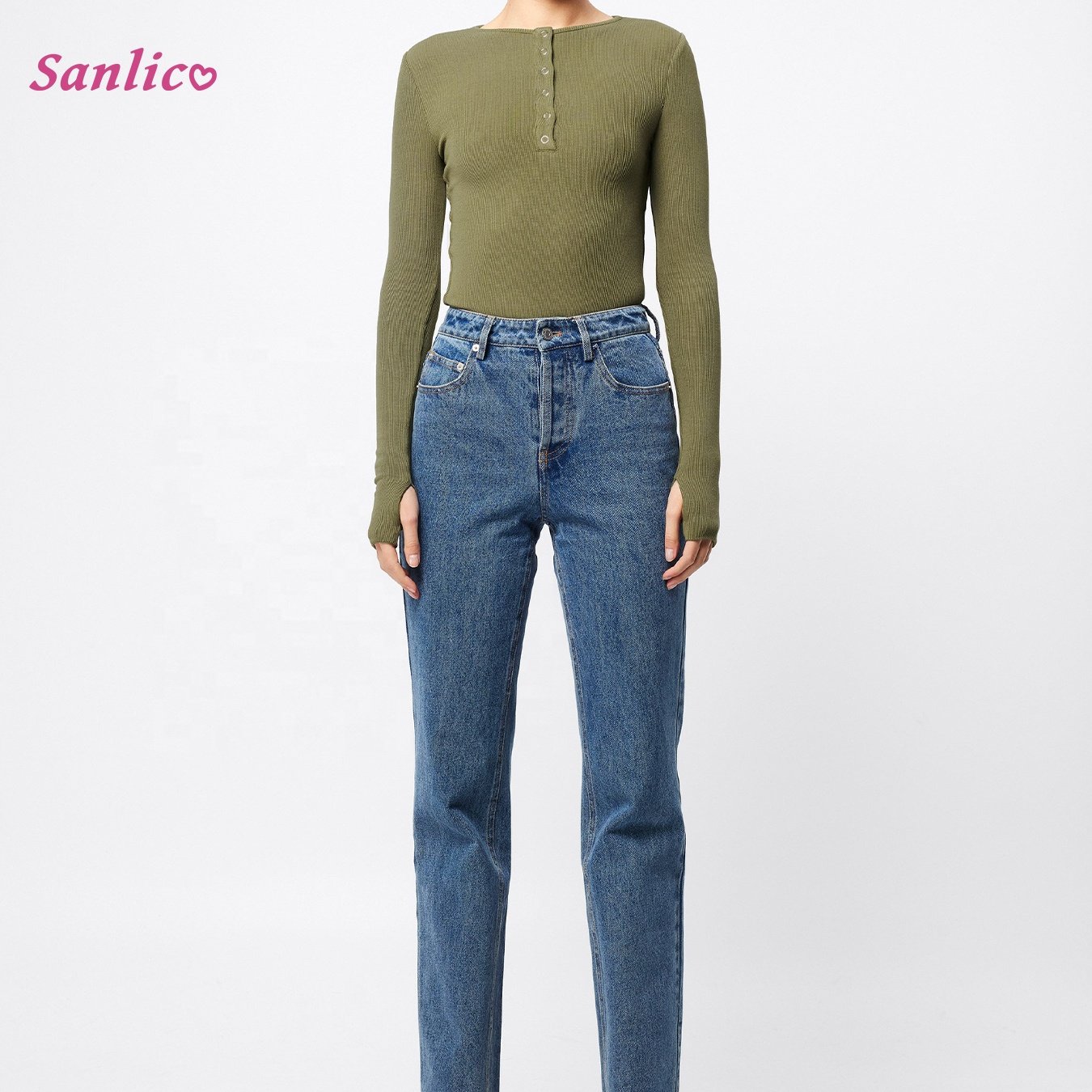 Women's Long Sleeve Tee Shirts Button Down Slim Fitted Basic Henley Tops Fall Ribbed Knit Shirts
