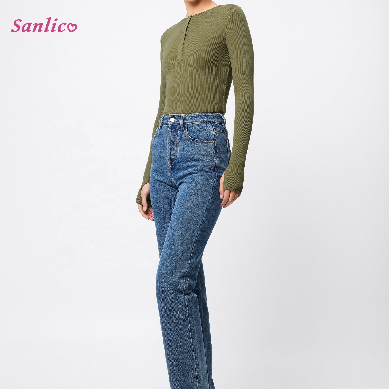 Women's Long Sleeve Tee Shirts Button Down Slim Fitted Basic Henley Tops Fall Ribbed Knit Shirts