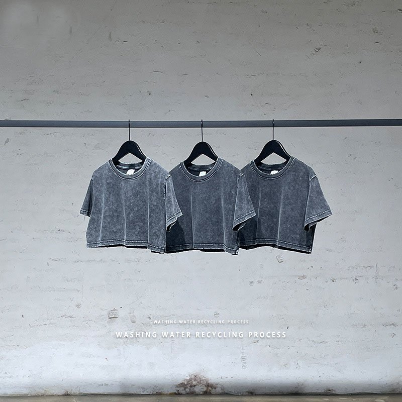 Vintage crop t shirts 2024 women acid wash 100% cotton 2022 printed custom crop top