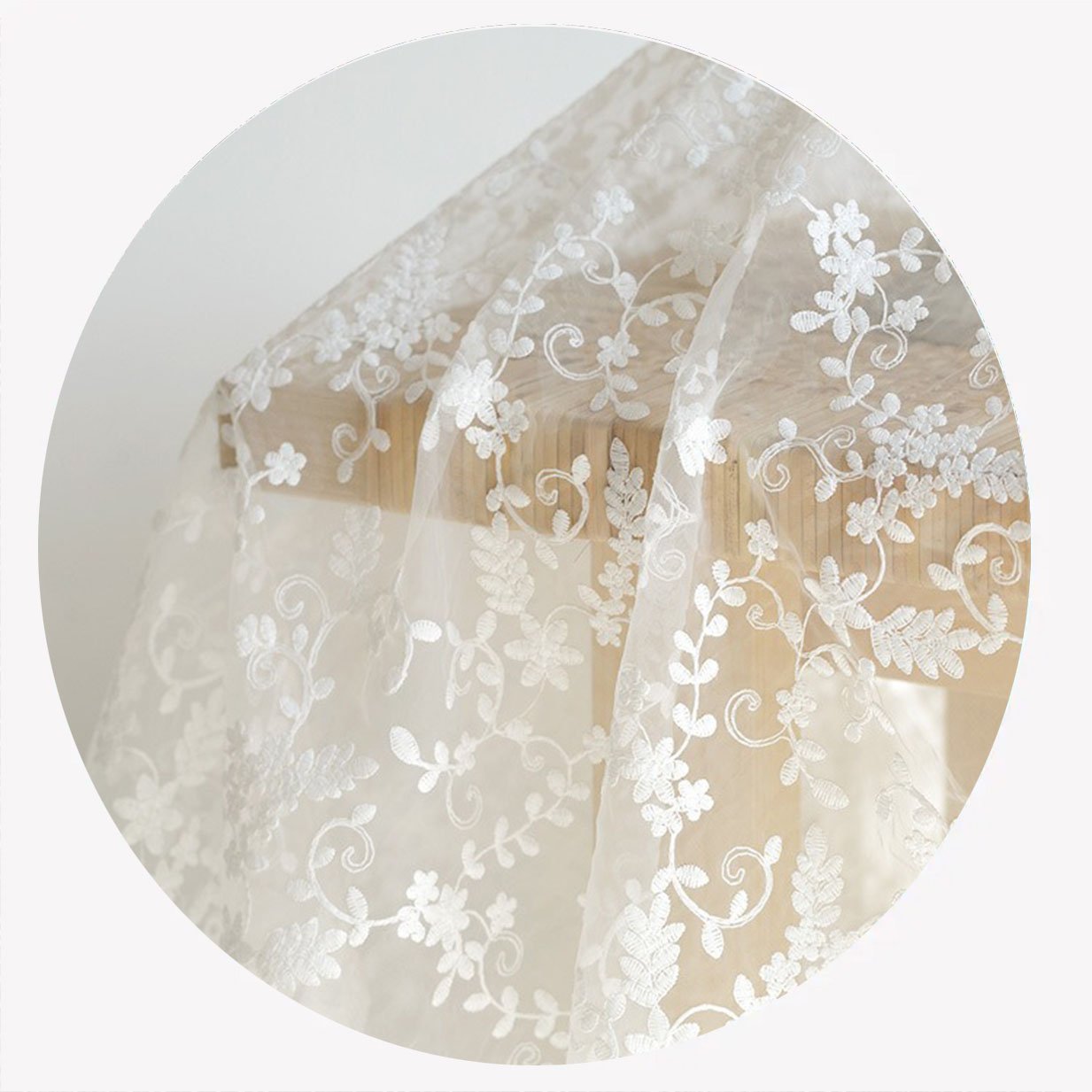 2024 New Style Embroidery Fabric White Organza Lace Mesh Wedding Dress Fabric Curtain Table Cloth Handmade Diy