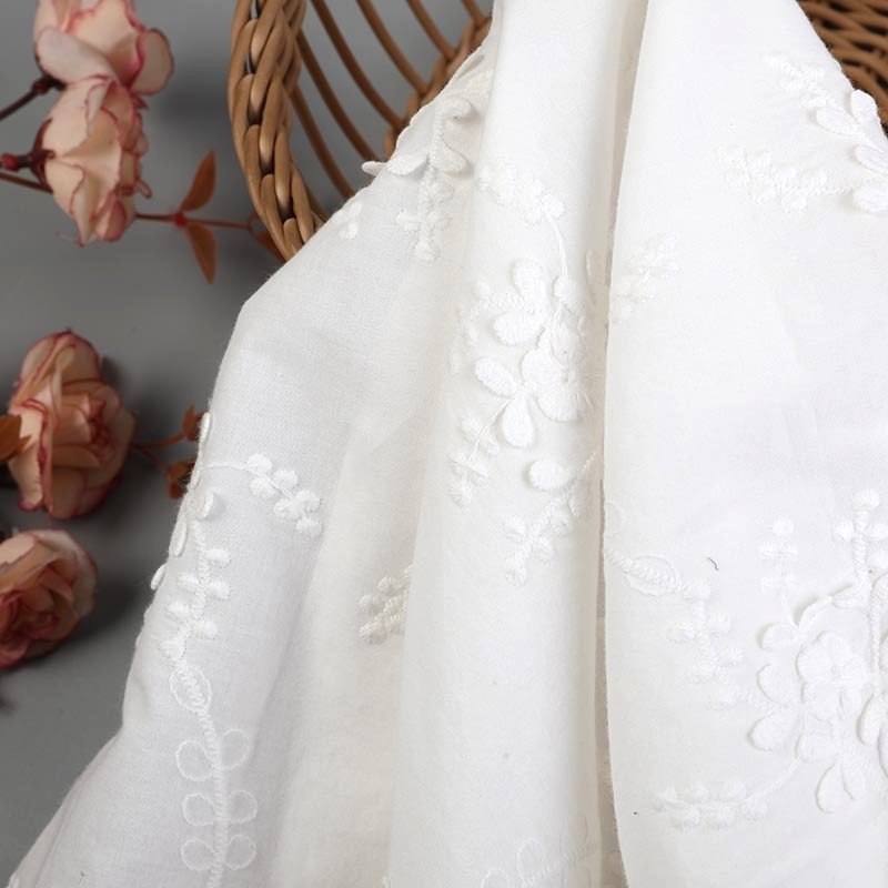 Lurex Customized Japanese Designer Cotton Embroidered Floral Heavy 3d Cotton White embroidery Fabric for Dress By the Yard