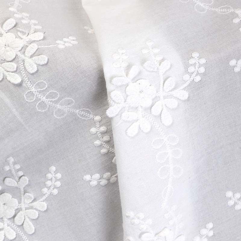 Lurex Customized Japanese Designer Cotton Embroidered Floral Heavy 3d Cotton White embroidery Fabric for Dress By the Yard