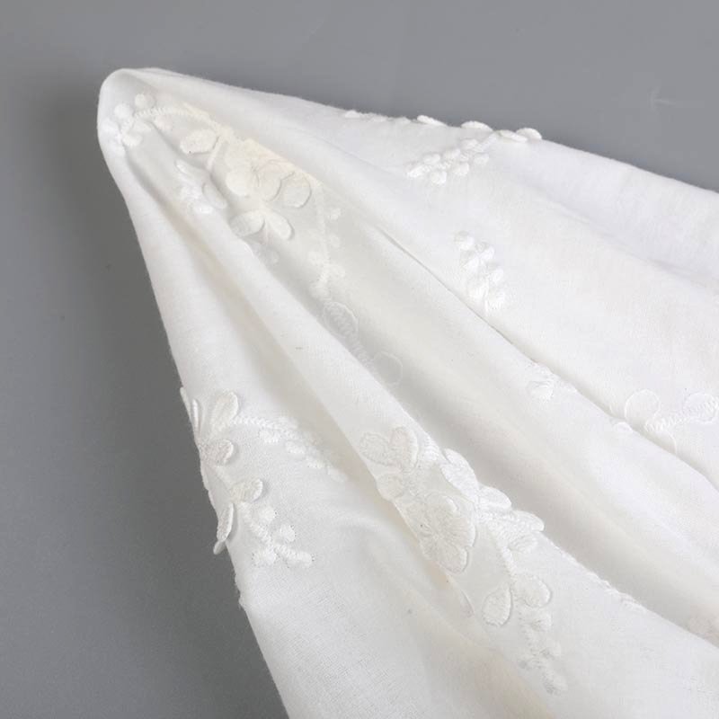 Lurex Customized Japanese Designer Cotton Embroidered Floral Heavy 3d Cotton White embroidery Fabric for Dress By the Yard