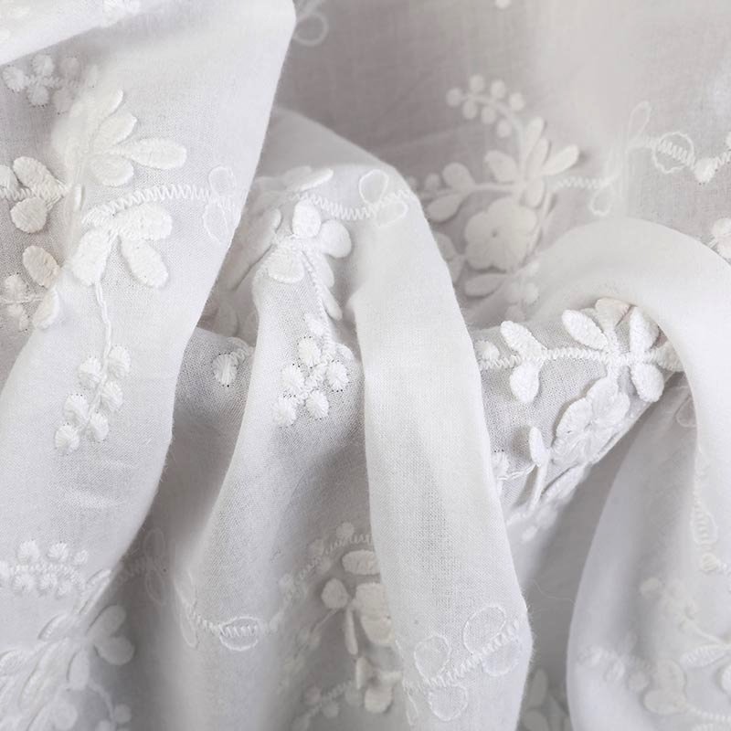 Lurex Customized Japanese Designer Cotton Embroidered Floral Heavy 3d Cotton White embroidery Fabric for Dress By the Yard