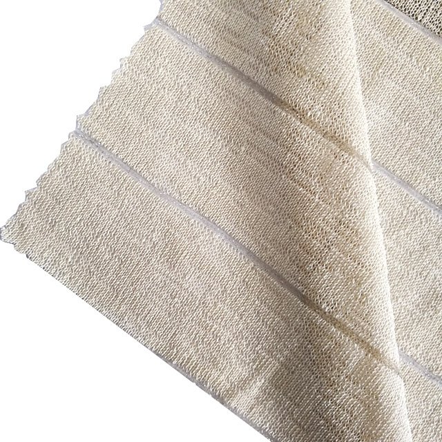 New Design Hot Selling Solid Polyester Stretch Hacci Knitting Yarn Dyed Gold Shiny Lurex Stripes Fabric Metallic