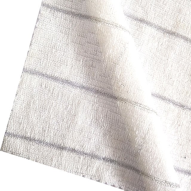 New Design Hot Selling Solid Polyester Stretch Hacci Knitting Yarn Dyed Gold Shiny Lurex Stripes Fabric Metallic