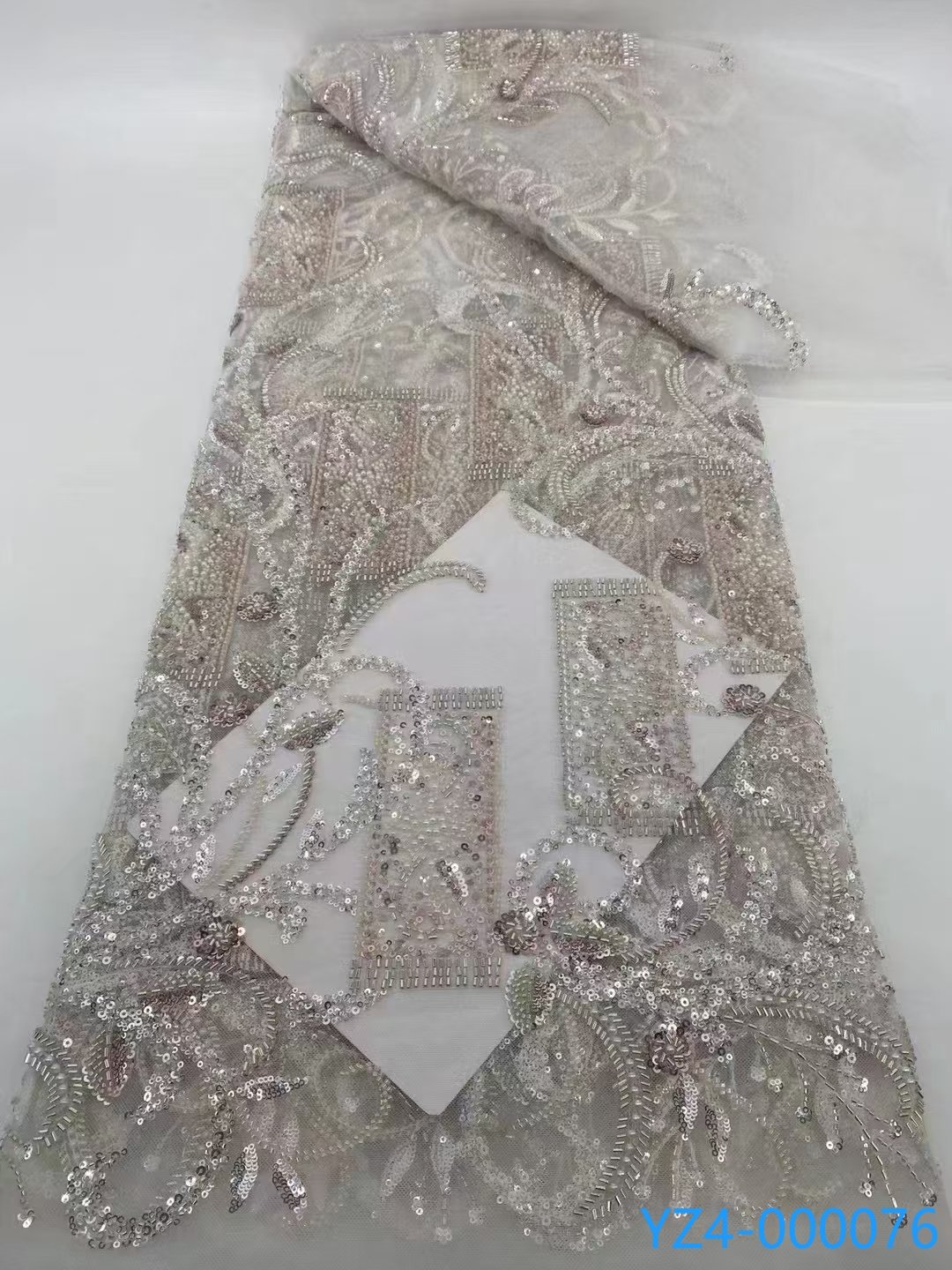 YZ Embroidery Fabric High Luxury bridal beaded lace embroidery fabric Colorful embroidery beaded lace fabric for evening dress