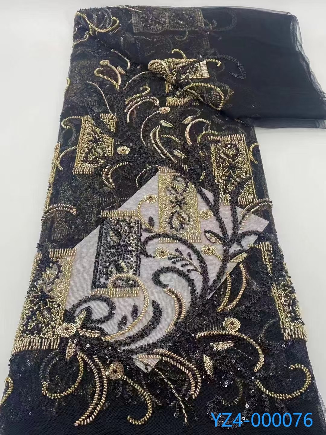 YZ Embroidery Fabric High Luxury bridal beaded lace embroidery fabric Colorful embroidery beaded lace fabric for evening dress
