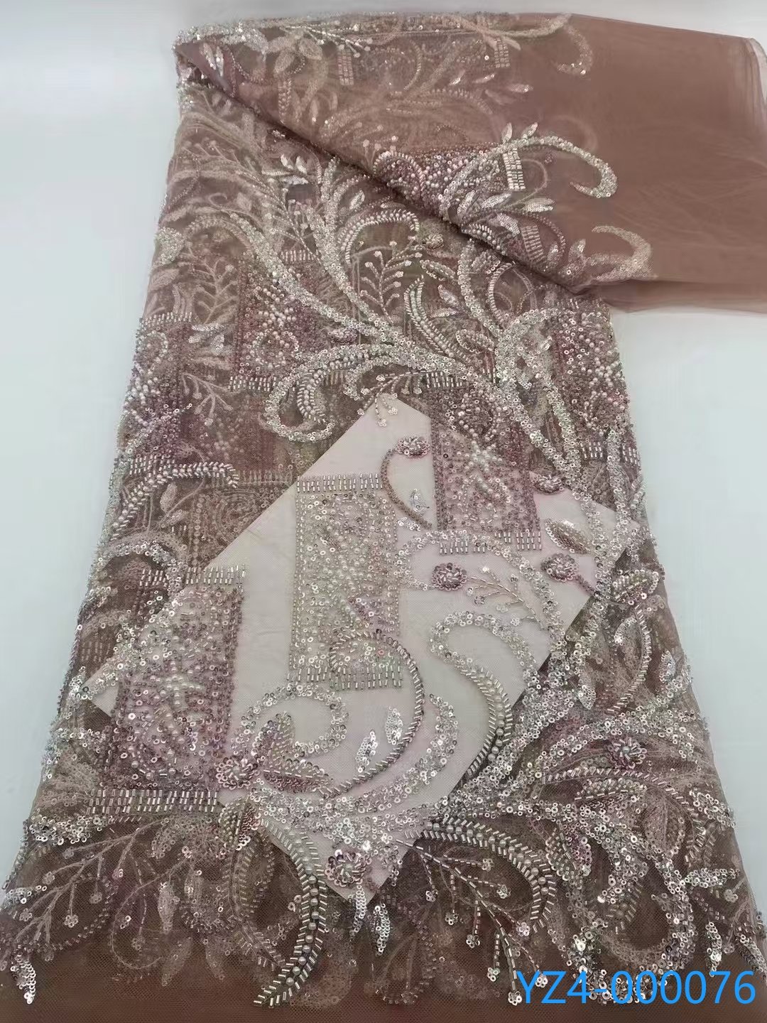YZ Embroidery Fabric High Luxury bridal beaded lace embroidery fabric Colorful embroidery beaded lace fabric for evening dress