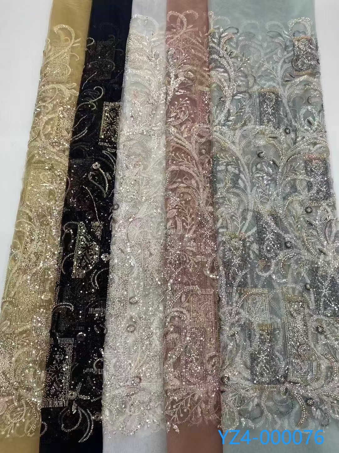 YZ Embroidery Fabric High Luxury bridal beaded lace embroidery fabric Colorful embroidery beaded lace fabric for evening dress