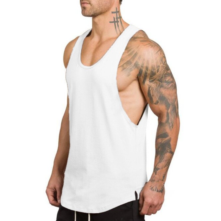 custom Solid Color hollow Ribbed Undershirt Sports Fitness Seamless Black Men Vest