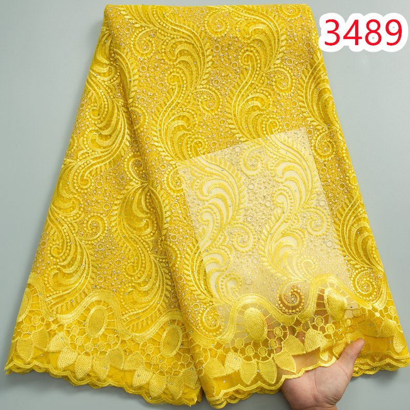 New French Mesh Lace Fabric with Stones 2023 Newest Design African Net Lace Fabric for Sew Nigeria Women Party Dress 3489