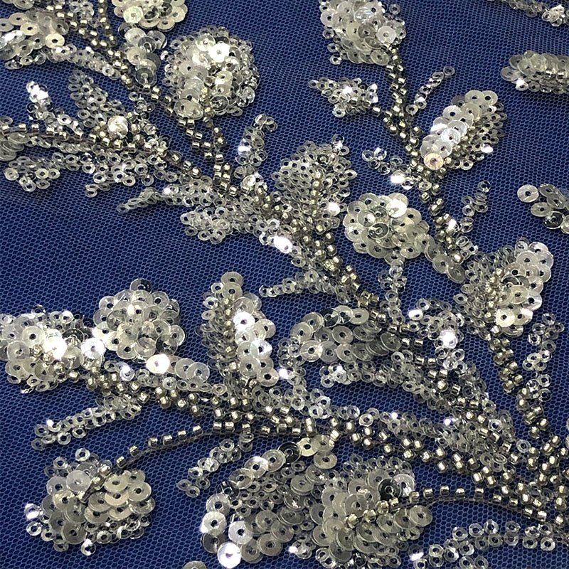 Wedding Dress Bridal Gown Embroidery Fabric White Beaded Tulle Lace