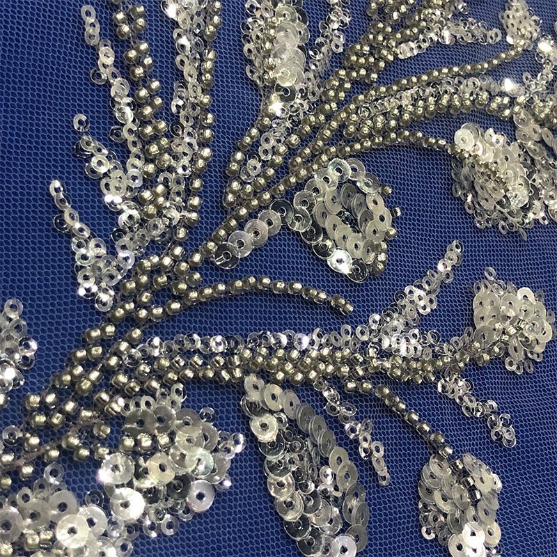 Wedding Dress Bridal Gown Embroidery Fabric White Beaded Tulle Lace