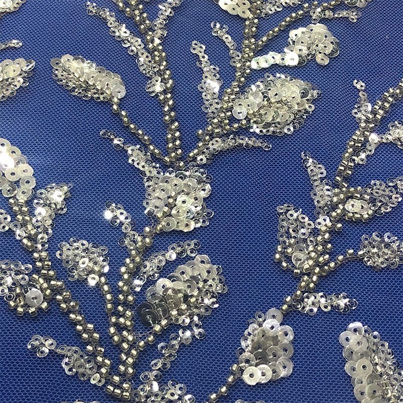 Wedding Dress Bridal Gown Embroidery Fabric White Beaded Tulle Lace