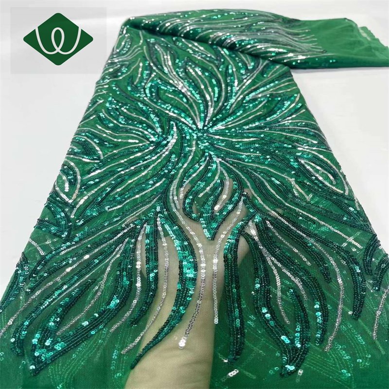 china wholesale African beaded Lace Fabric Dark Pattern Sequins lace embroidery sewing fabric Accessories for Wedding Dress