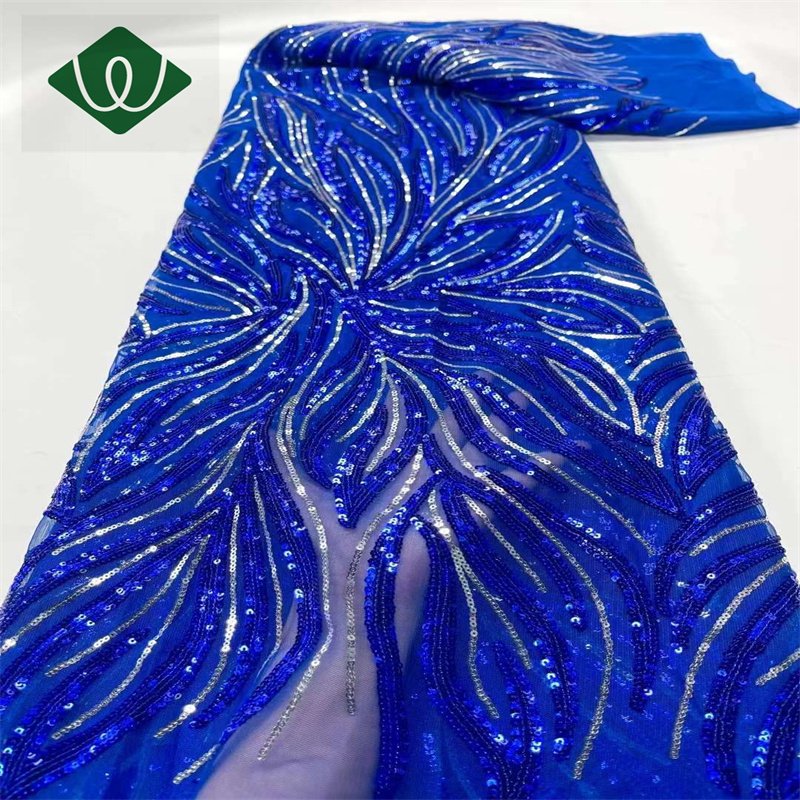 china wholesale African beaded Lace Fabric Dark Pattern Sequins lace embroidery sewing fabric Accessories for Wedding Dress