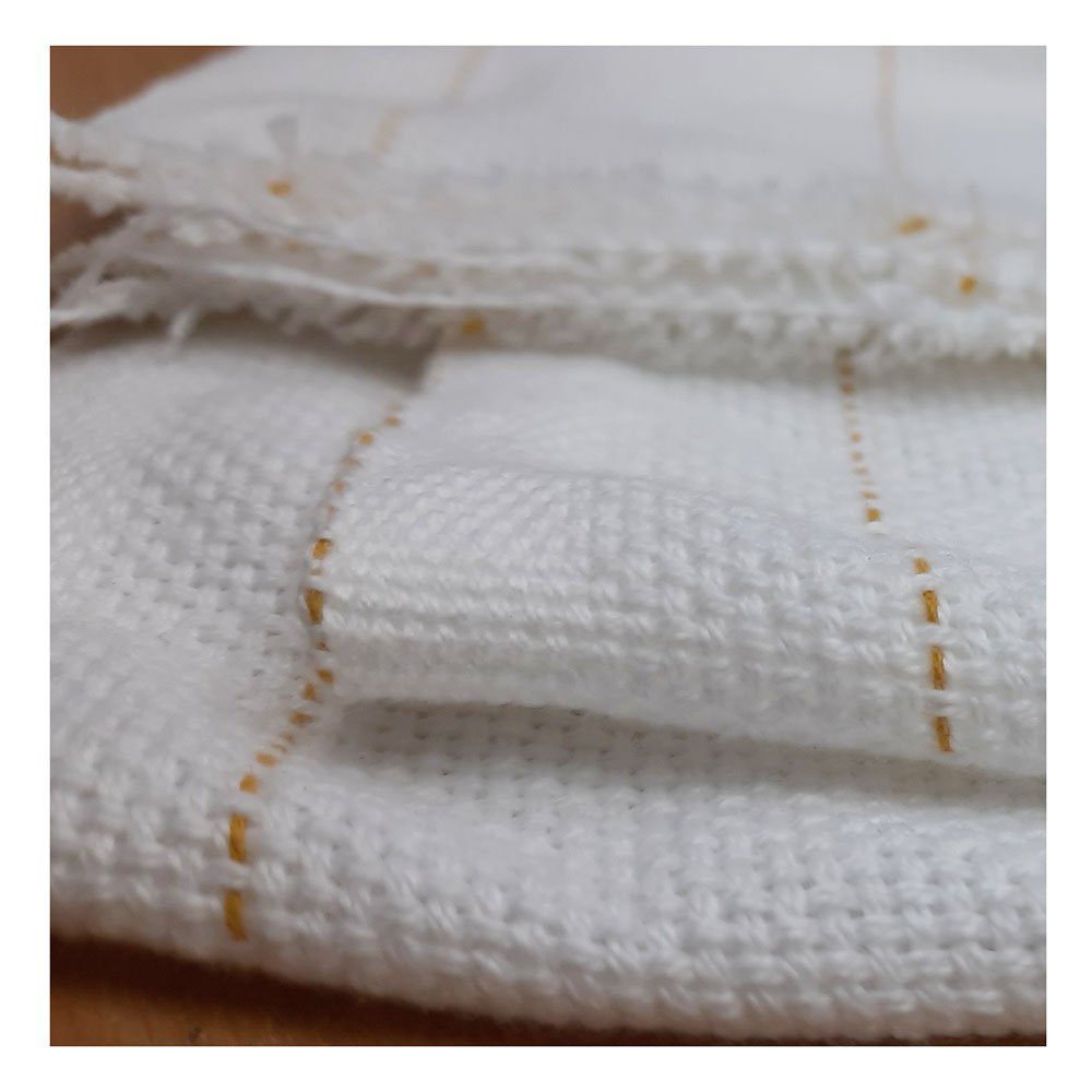 Best Quality 100% Cotton Recycled Monks Cloth With Golden Line Hand& Tufting Embroidery Fabrics Reusable Sustainable Ecofriendly
