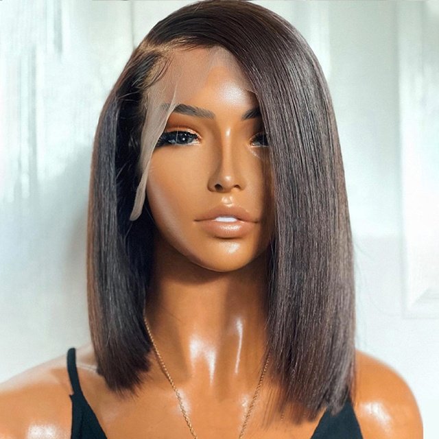 Natural Color Short Bob Wigs Lace Front Brazilian Virgin Lace Closure Human Hair Wig Lace Frontal Wigs For Women