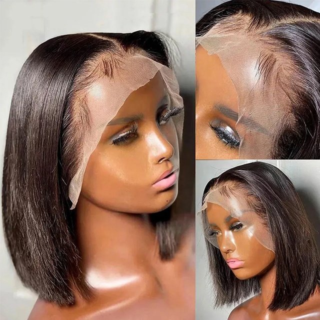 Natural Color Short Bob Wigs Lace Front Brazilian Virgin Lace Closure Human Hair Wig Lace Frontal Wigs For Women