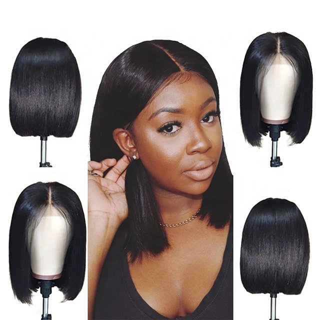 Natural Color Short Bob Wigs Lace Front Brazilian Virgin Lace Closure Human Hair Wig Lace Frontal Wigs For Women