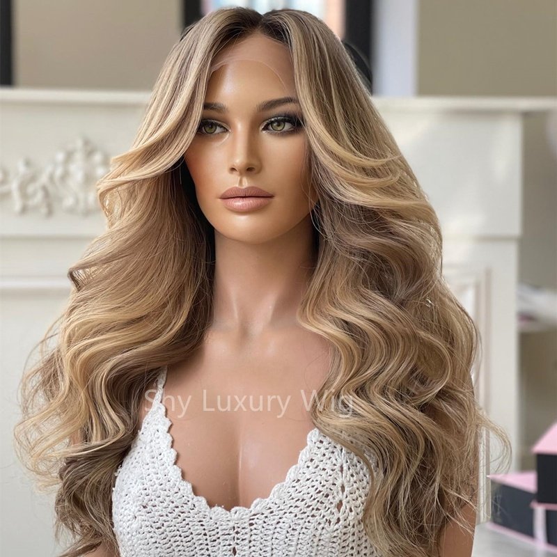 Human Hair Transparent Hd Full Lace Wig,With Baby Hair Hd Highlight Lace Front Wig,Virgin Glueless Ombre Blonde Color Lace Wigs