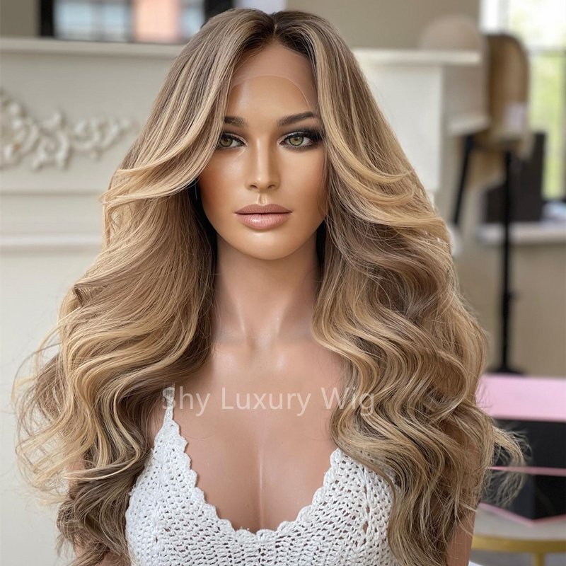 Human Hair Transparent Hd Full Lace Wig,With Baby Hair Hd Highlight Lace Front Wig,Virgin Glueless Ombre Blonde Color Lace Wigs