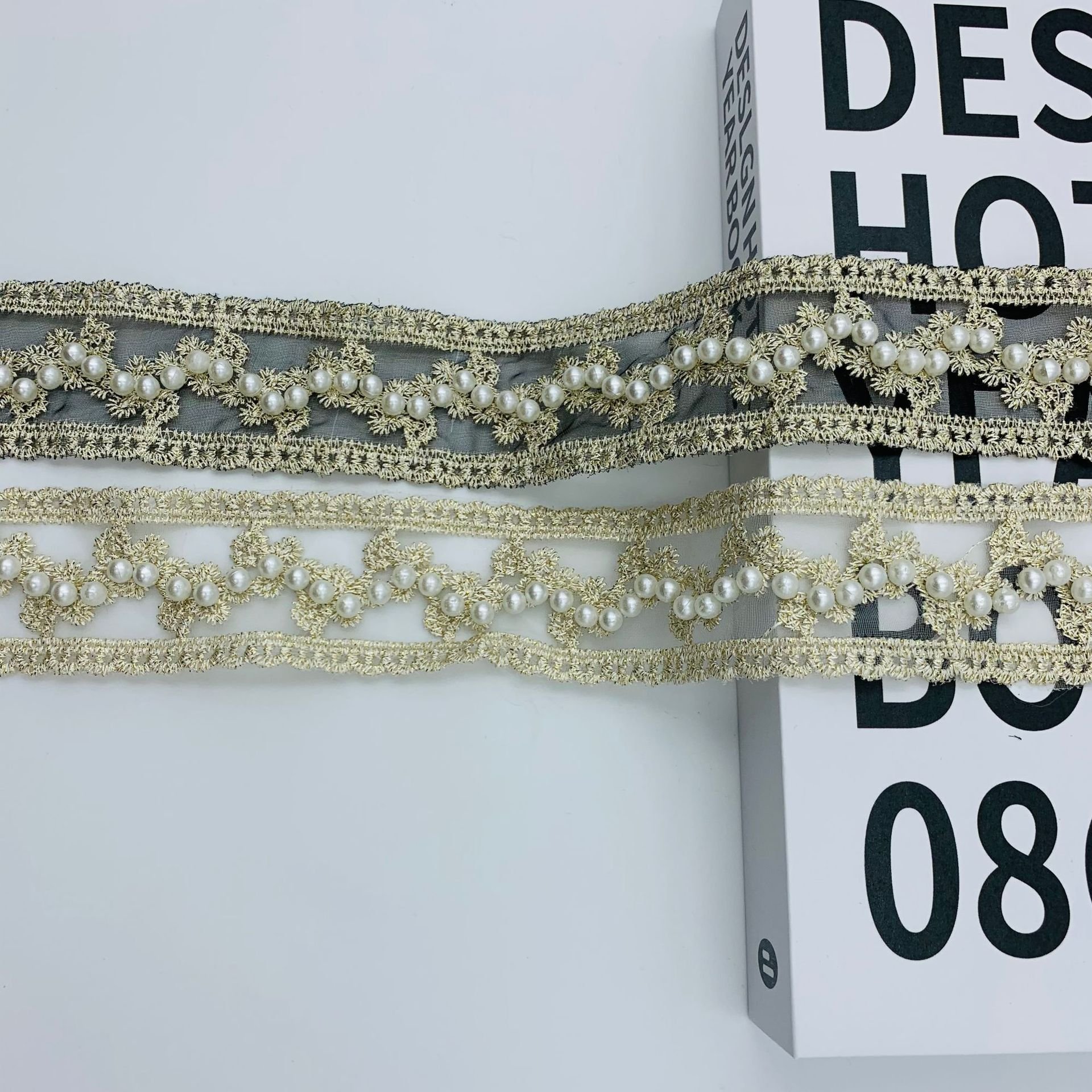 Decorative sequin embroidery Organza lace fabric trimming for wedding dress fabric