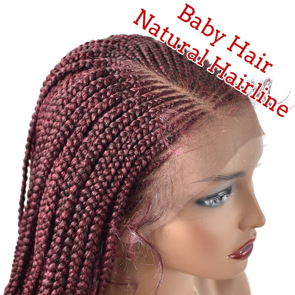 African American Women Sister Locks Wig Heat Friendly Synthetic Hair Sassy Wavy Box Braided Lace Front Wigs with Baby Hair