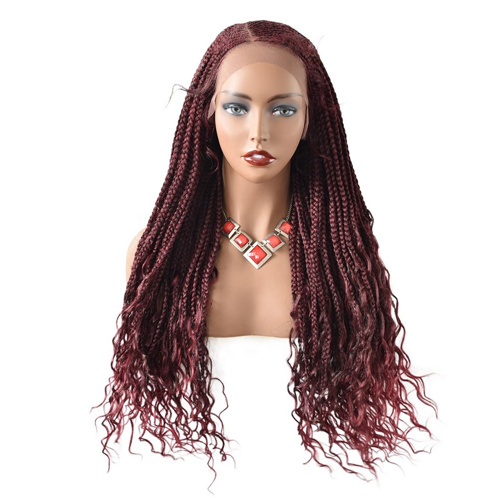 African American Women Sister Locks Wig Heat Friendly Synthetic Hair Sassy Wavy Box Braided Lace Front Wigs with Baby Hair