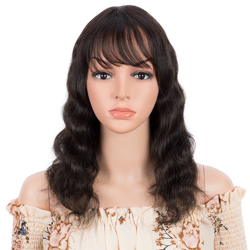 Short Bob Wigs Bangs Curly Natural Wave Human Hair Bangs Wig Brazilian Virgin Human Hair None Lace Glueless Wigs For Black Women