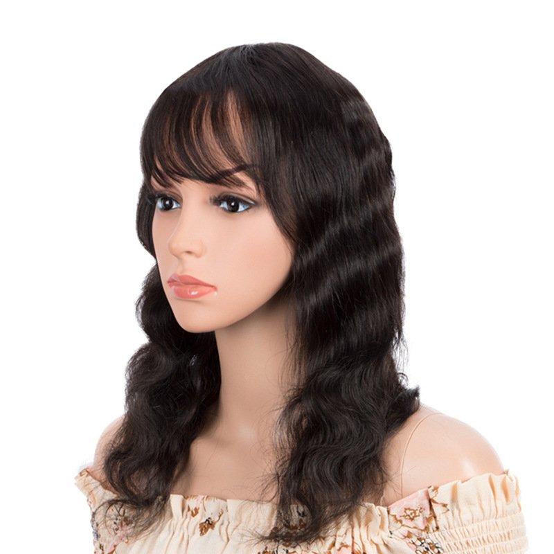Short Bob Wigs Bangs Curly Natural Wave Human Hair Bangs Wig Brazilian Virgin Human Hair None Lace Glueless Wigs For Black Women