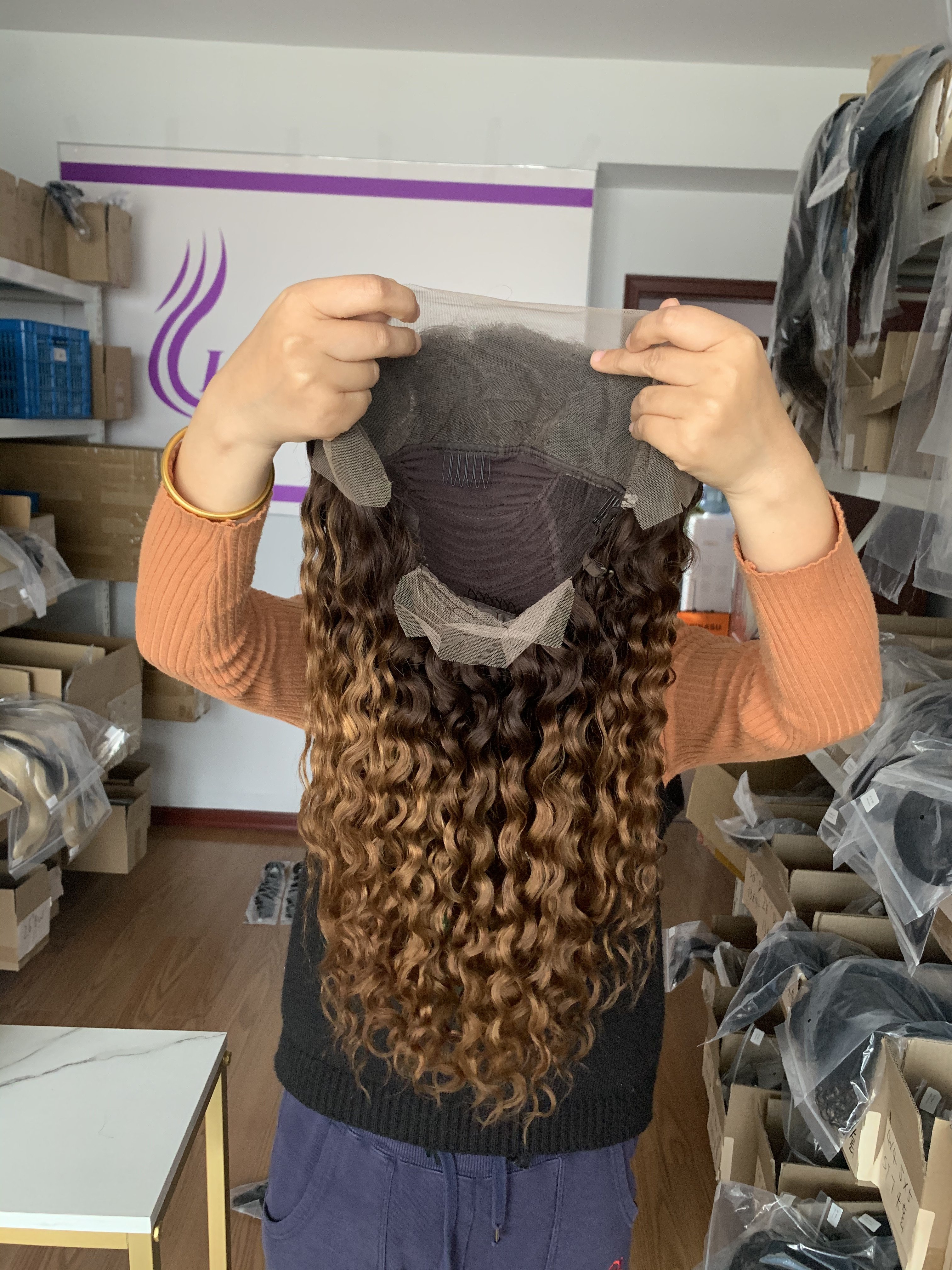 16 inch 4/30 Colored Ombre Full Frontal Glueless Lace Wig Curly Wigs Brazilian Human Hair