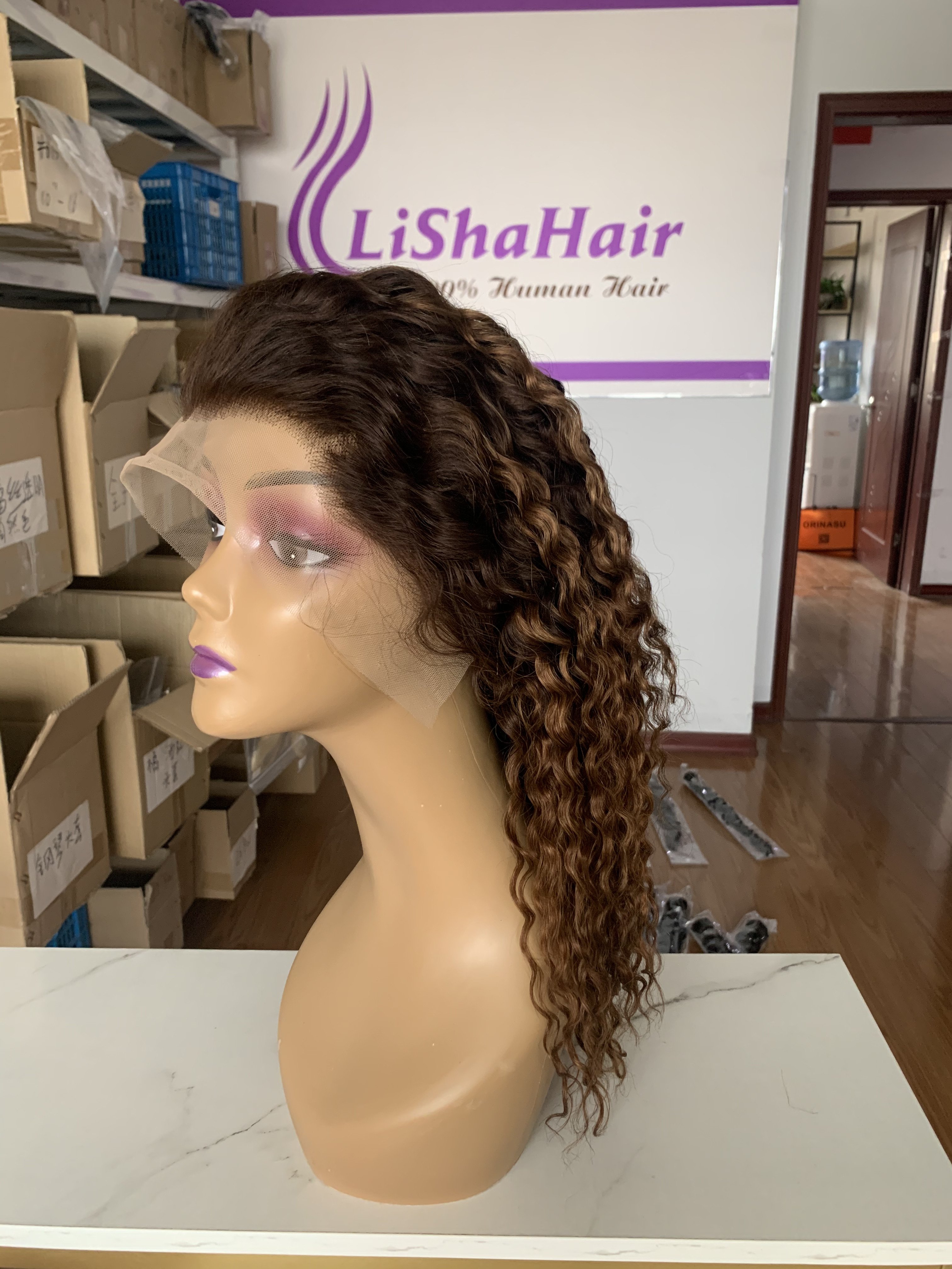 16 inch 4/30 Colored Ombre Full Frontal Glueless Lace Wig Curly Wigs Brazilian Human Hair