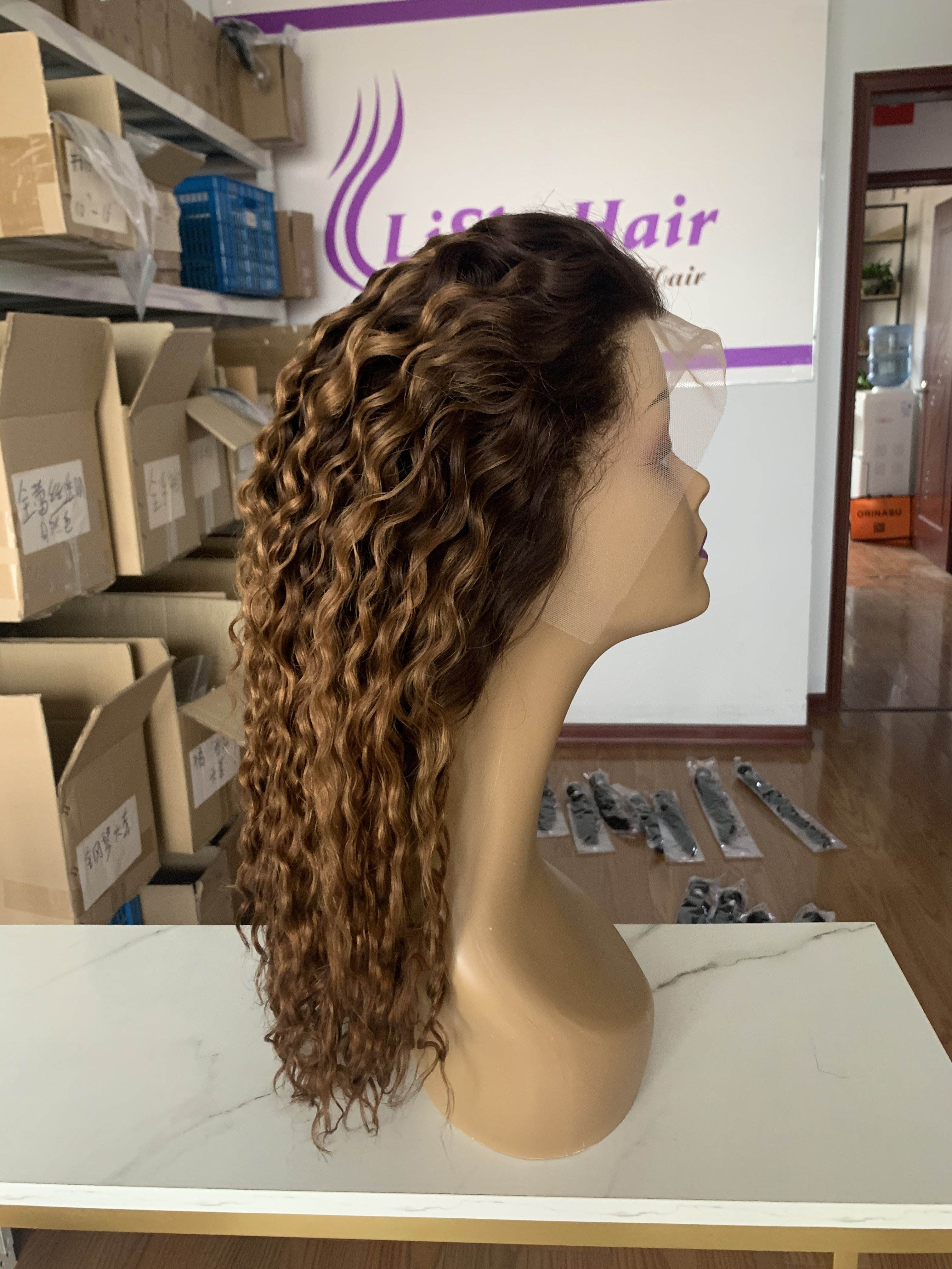 16 inch 4/30 Colored Ombre Full Frontal Glueless Lace Wig Curly Wigs Brazilian Human Hair