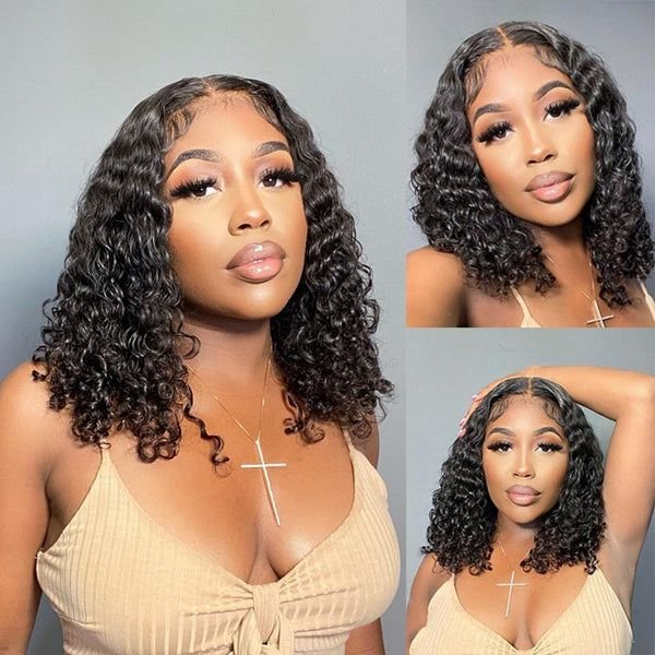 Deep Curly Wave Short Bob Wigs Human Hair Hd Full Lace Front Wig Raw Peruvian Virgin Human Hair Lace Frontal Wig For Black Women